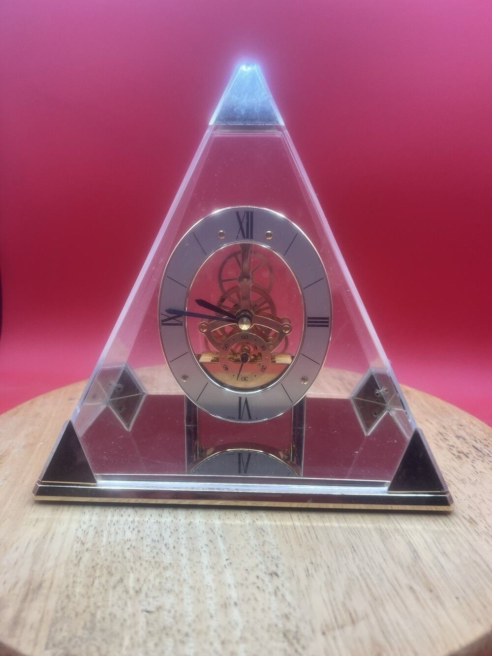 Vintage Seiko Skeleton Brass Lucite Pyramid Clock Working